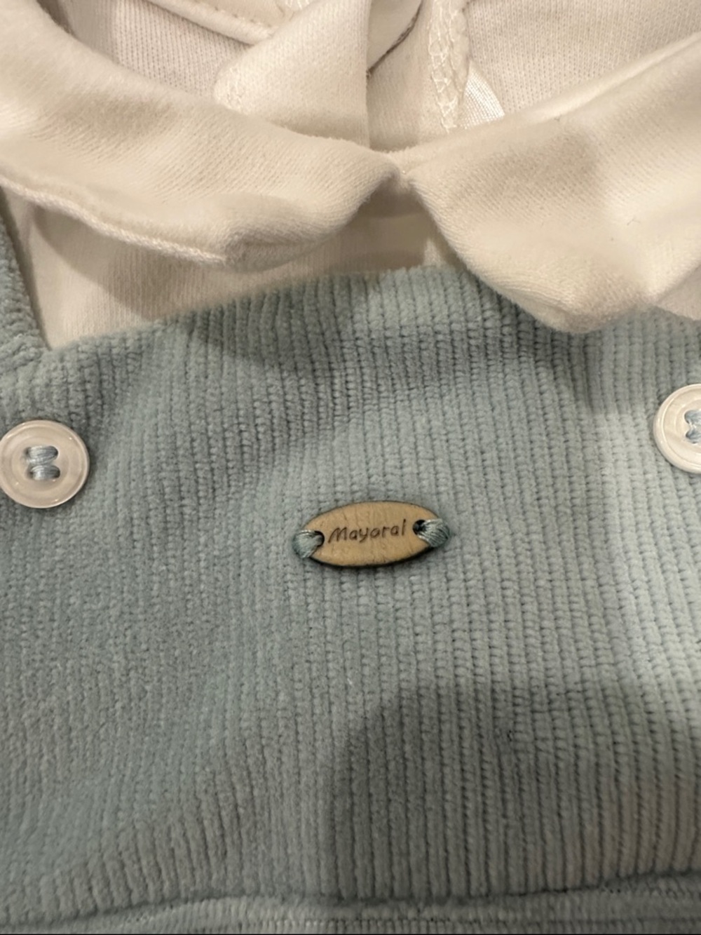 Mayoral- Baby Corduroy Overalls with White Bodysuit - Light Blue/teal - Picture 3 of 4